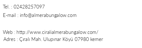 ral Almera Bungalow telefon numaralar, faks, e-mail, posta adresi ve iletiim bilgileri